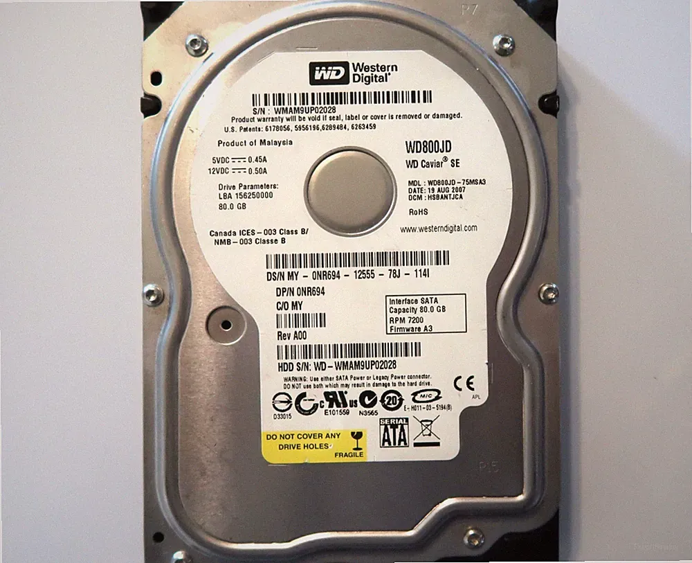 WD WD800JD-75MSA3 HSBANTJCA (WMAM) Malaysia 80gb 3.5" Sata HDD 19AUG2007