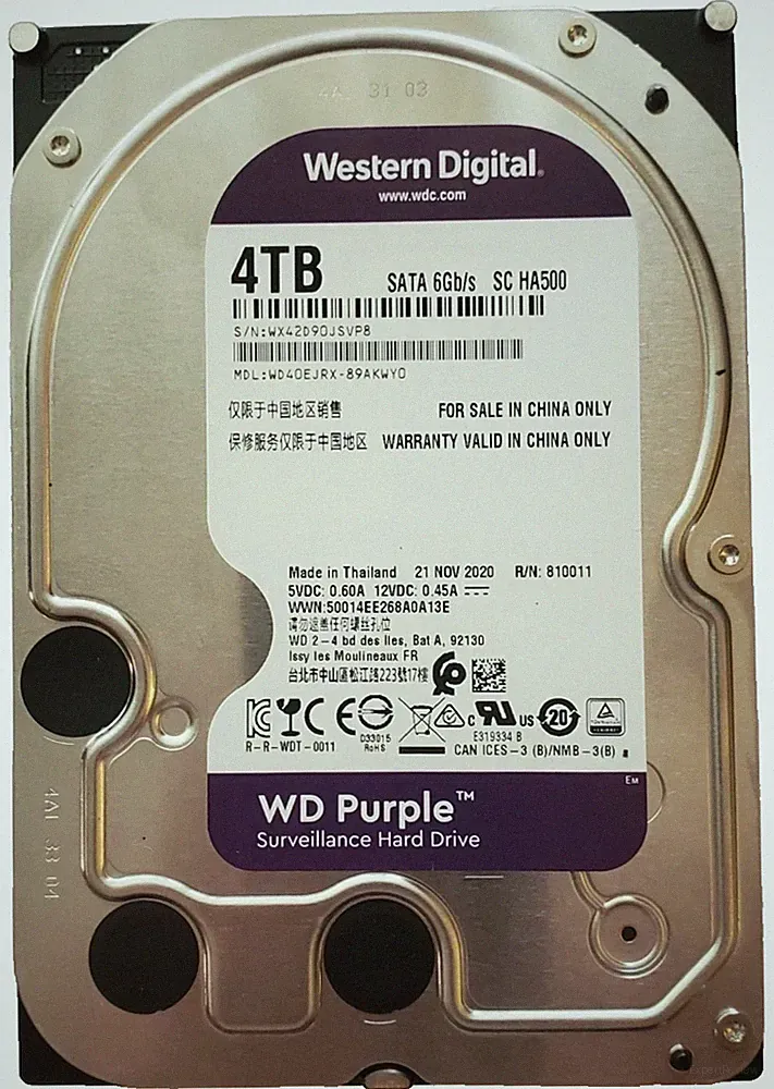 Western Digital, 4TB, WD40EJRX, SATA 6Gb/s SC HA500 Surveillance Hard Drive DVR