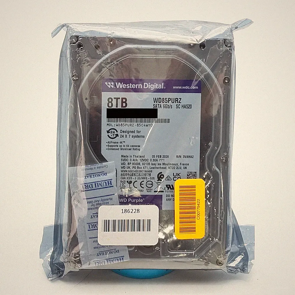 Western Digital 8TB WD Purple Surveillance HDD SATA 6 Gb/s (WD85PURZ-85C4WY0)