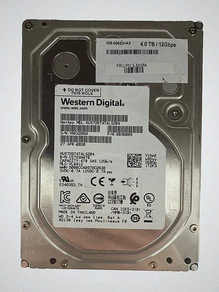 Western Digital HUS726T4TALS204 HDD 4TB SAS 12Gb/s 7.2K 3.5" 512b/s 100% Health