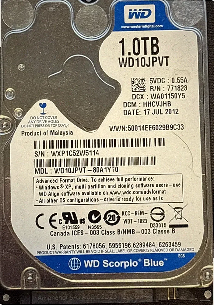 Western Digital WD Blue 1TB 2.5" SATA Laptop Hard Drive WD10JPVT 5400RPM HDD