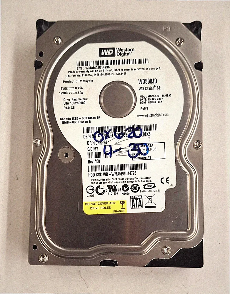 Western Digital WD800JD-75MSA3 80GB 7200RPM Sata 3.5" Hard Drive