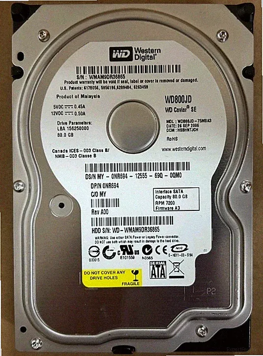 Western Digital WD800JD-75MSA3 80GB HDD 3.5 7200RPM SATA WD800JD75MSA3