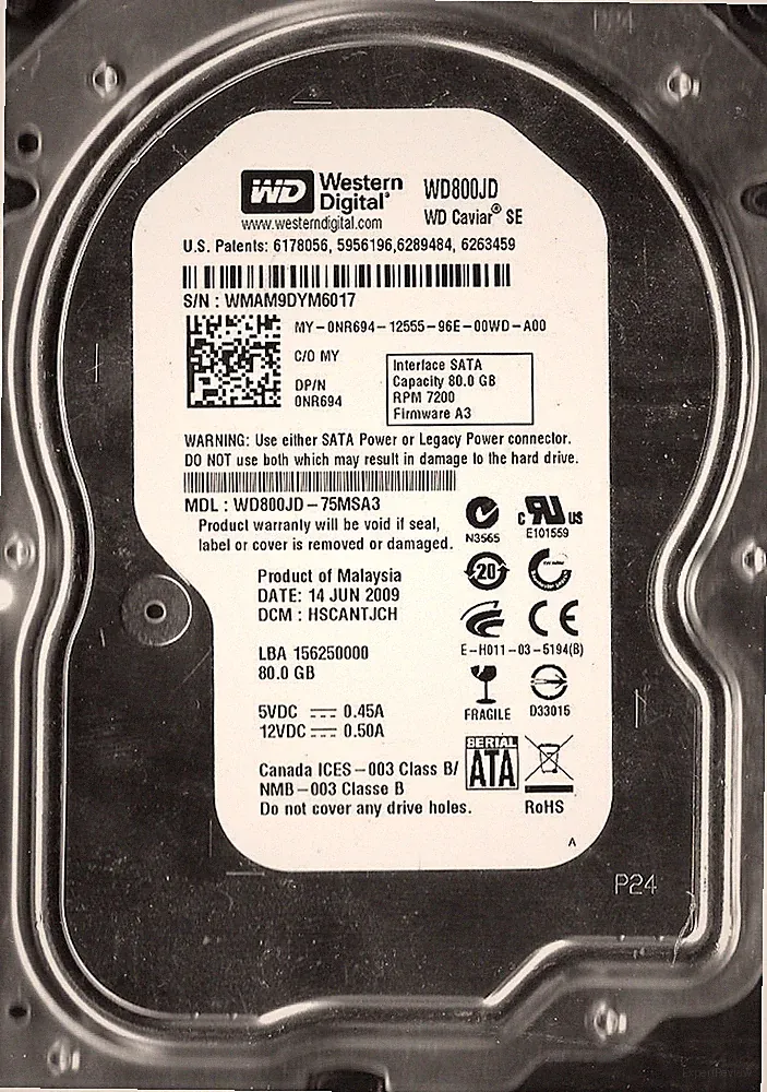 Western Digital WD800JD-75MSA3 80GB Sata Hard Drive DCM: HSCANTJCH